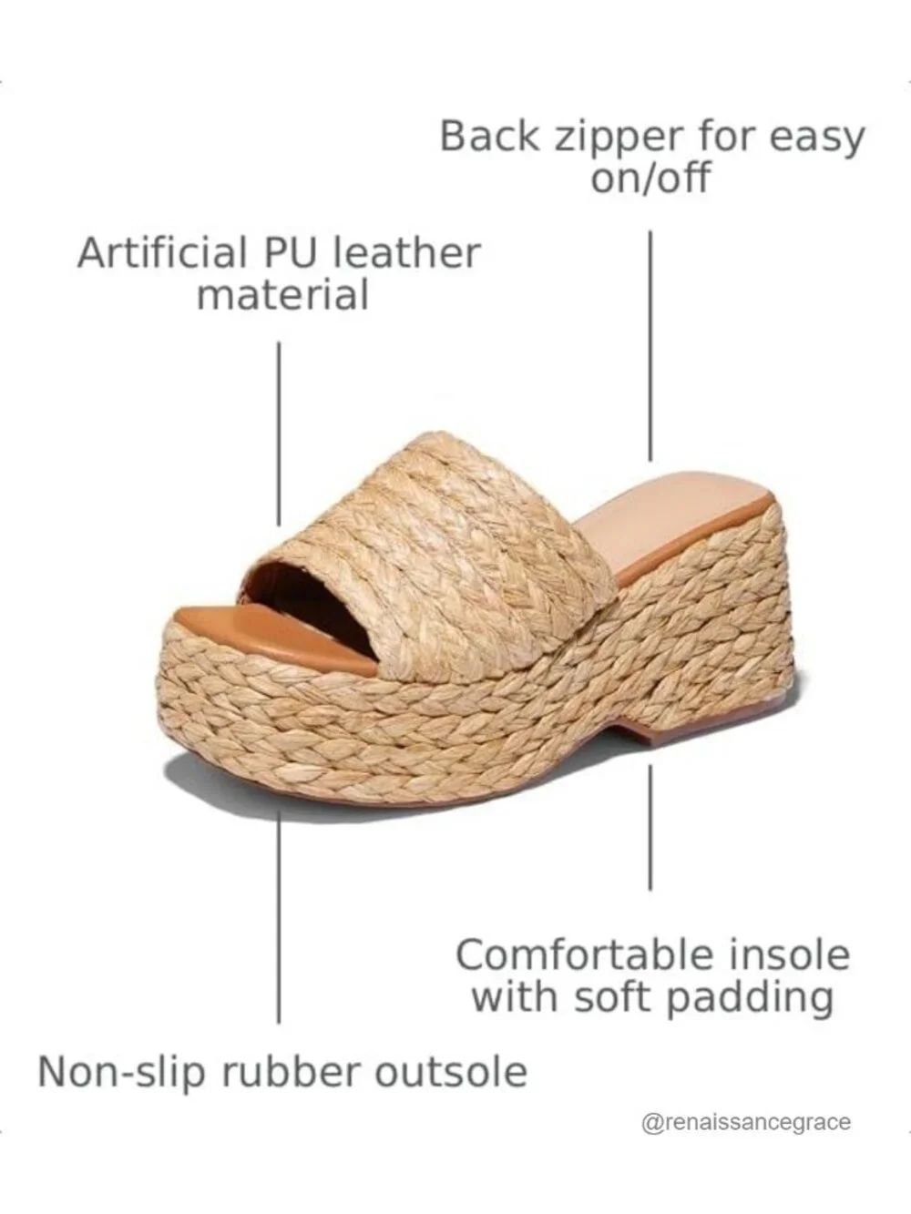 Women Platform Espadrille Sandals Slip On Wedges Slides Bohemia Flatform Open